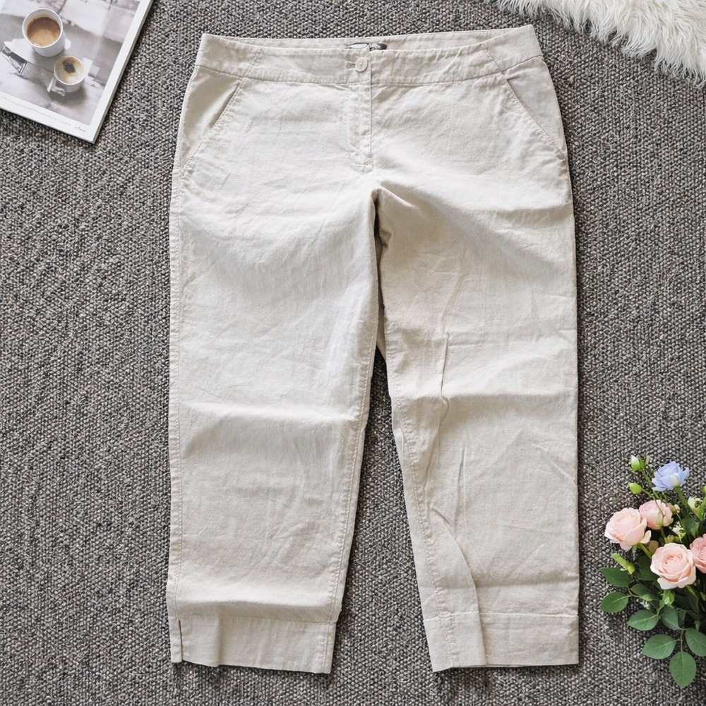 Tommy Bahama 14 Beige Linen Blend Ellery Fit Cropped Pants Womens Capris